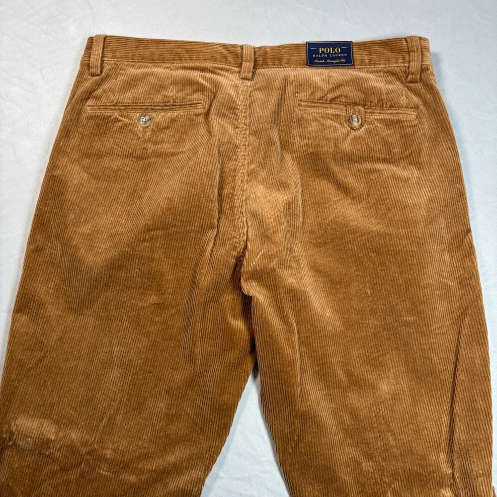 Polo Ralph Lauren Corduroy Pants Mens 34x32 Brown Stretch Straight Fit Trousers